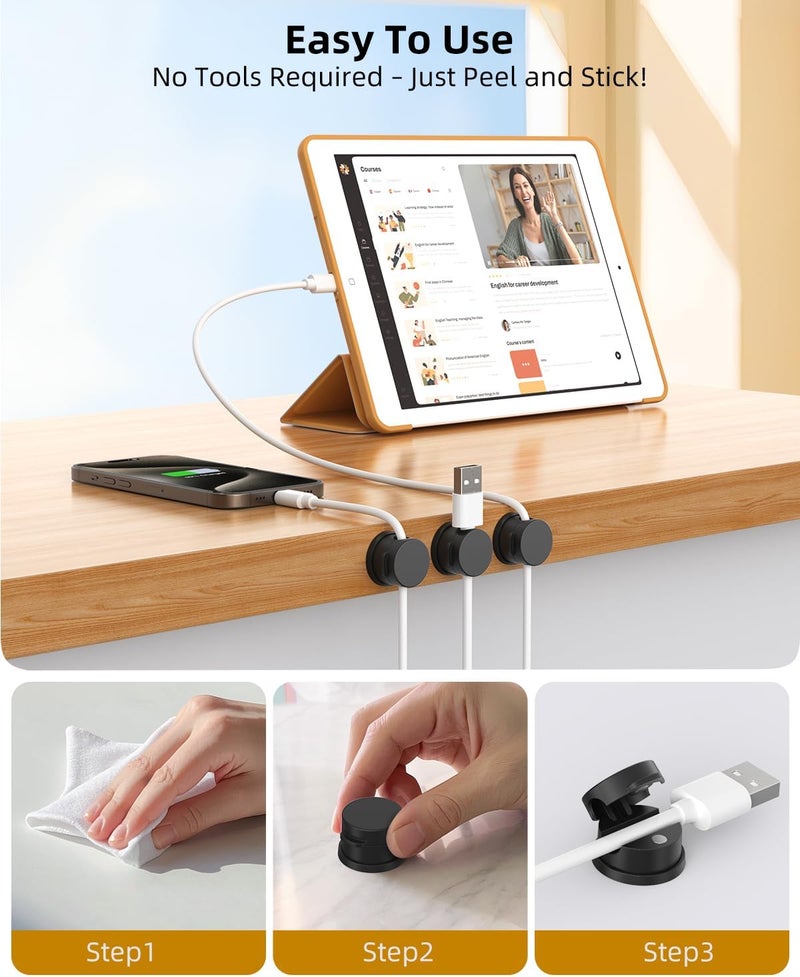 INCHOR Cord Holder, Swiveling Cord Organizer, Magnetic Cable Clips for Desk, 6 Pack Cable Organizer for Nightstand, Adhesive Cable Holder Cable Management Clips for Car Home Office (Black) - Image 5
